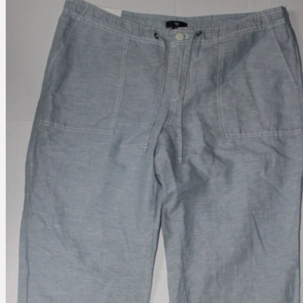 Linen Cotton Ankle Pants Sz 14 Blue White Pinstripe Coastal NWT Gap High Rise